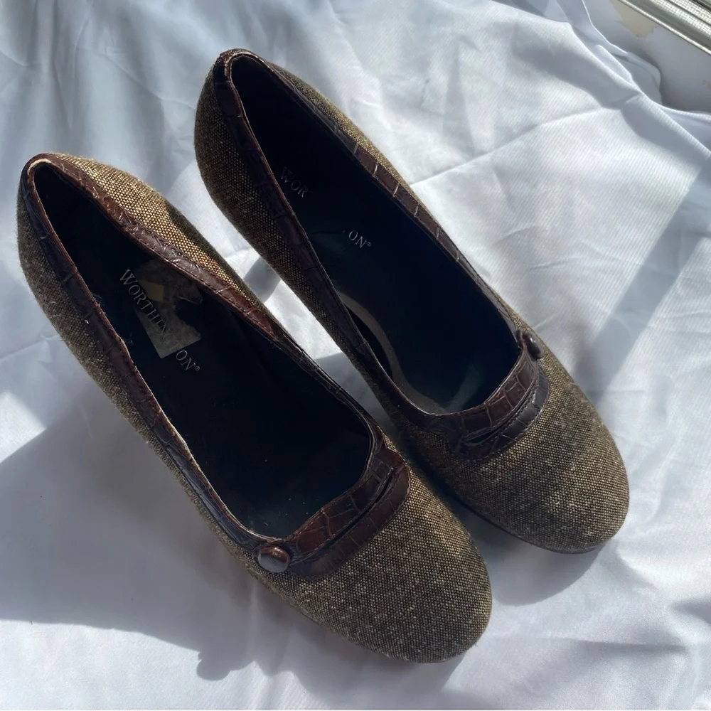 Y2K Mary Jane Strap Brown Office Heels - Picture 2 of 7